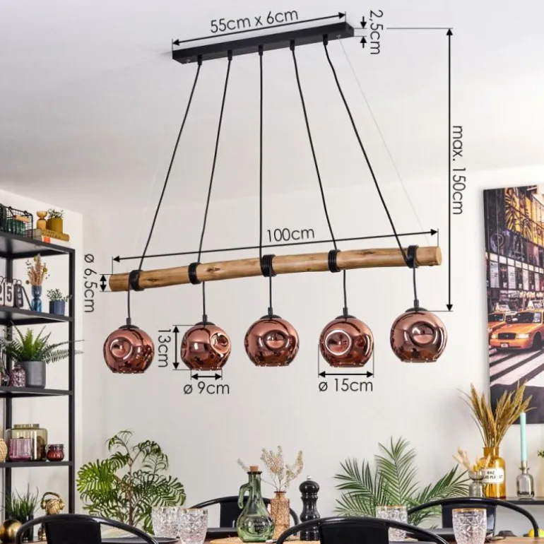 Ripoll Suspension, Boule lumineuse, Suspension Écru, Noir, 5 lumières