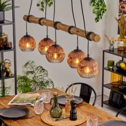 Ripoll Suspension, Boule lumineuse, Suspension Écru, Noir, 5 lumières