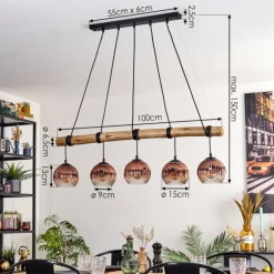 Ripoll Suspension, Boule lumineuse, Suspension Écru, Noir, 5 lumières