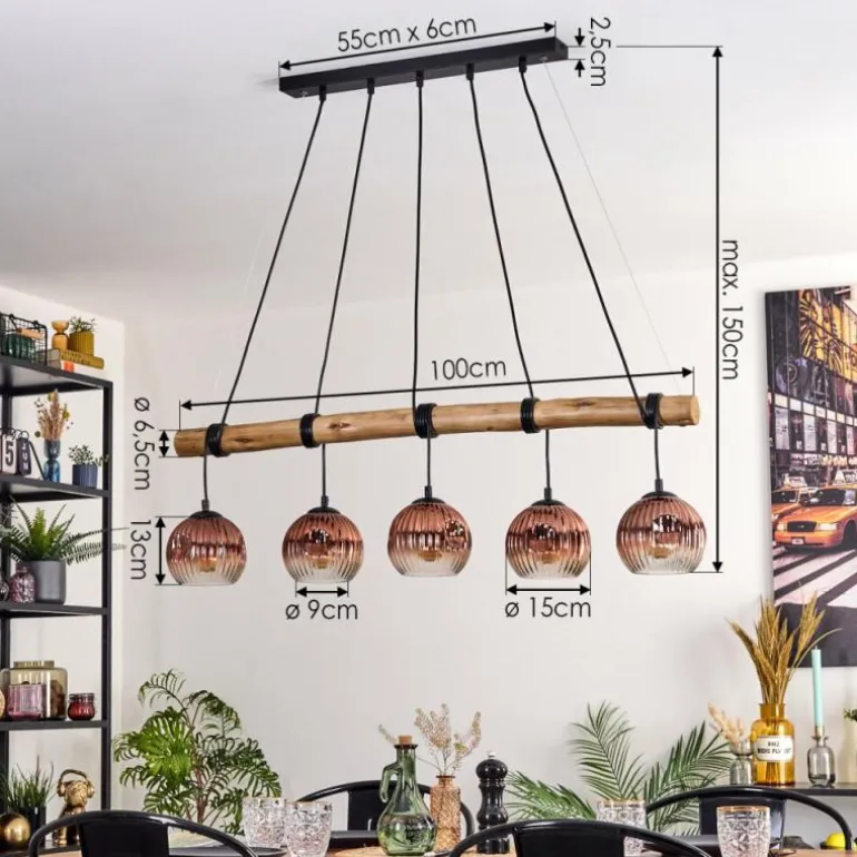 Ripoll Suspension, Boule lumineuse, Suspension Écru, Noir, 5 lumières