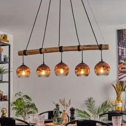 Ripoll Suspension, Boule lumineuse, Suspension Écru, Noir, 5 lumières