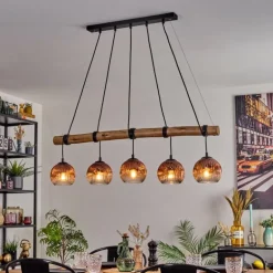 Ripoll Suspension, Boule lumineuse, Suspension Écru, Noir, 5 lumières