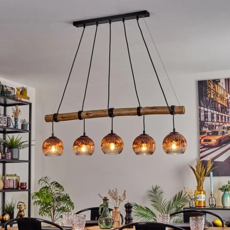 Ripoll Suspension, Boule lumineuse, Suspension Écru, Noir, 5 lumières