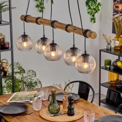 Ripoll Suspension, Boule lumineuse, Suspension Écru, Noir, 5 lumières