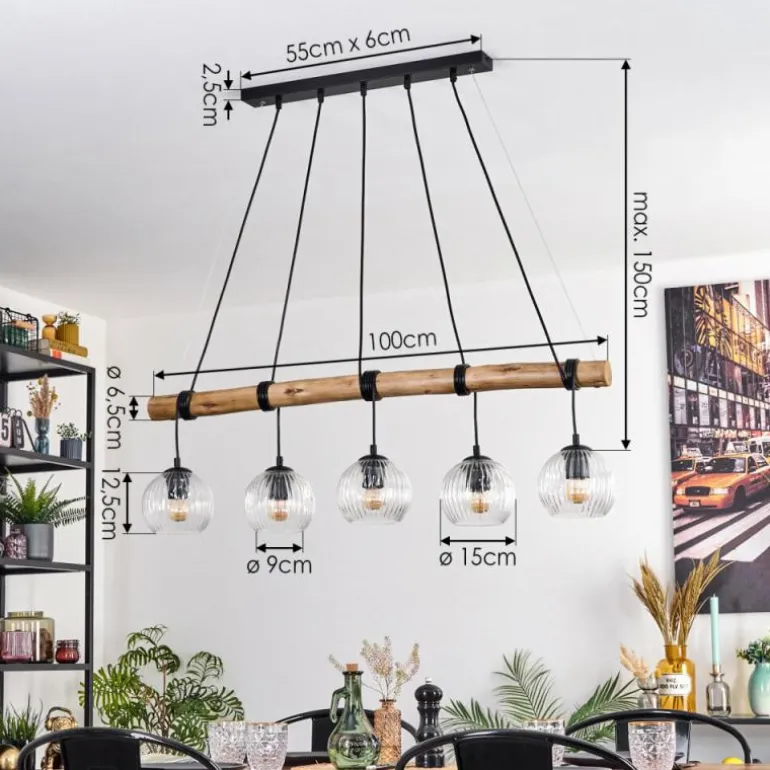 Ripoll Suspension, Boule lumineuse, Suspension Écru, Noir, 5 lumières