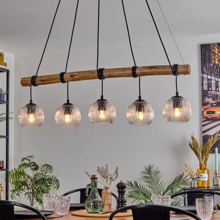 Ripoll Suspension, Boule lumineuse, Suspension Écru, Noir, 5 lumières