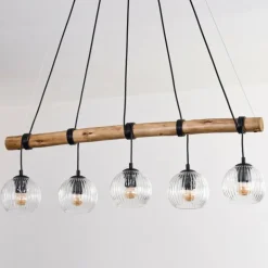 Ripoll Suspension, Boule lumineuse, Suspension Écru, Noir, 5 lumières