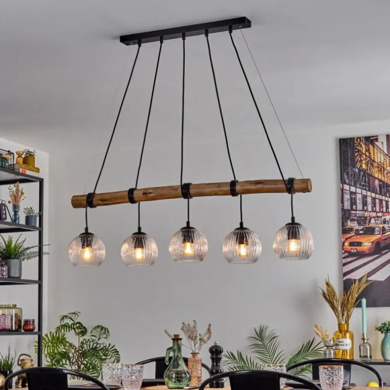 Ripoll Suspension, Boule lumineuse, Suspension Écru, Noir, 5 lumières