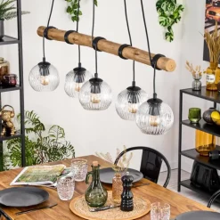 Ripoll Suspension, Boule lumineuse, Suspension Écru, Noir, 5 lumières