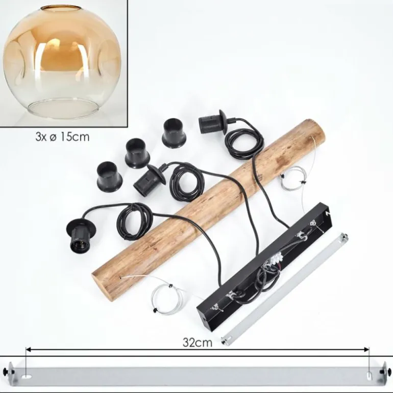 Ripoll Suspension, Boule lumineuse, Suspension Écru, Noir, 3 lumières