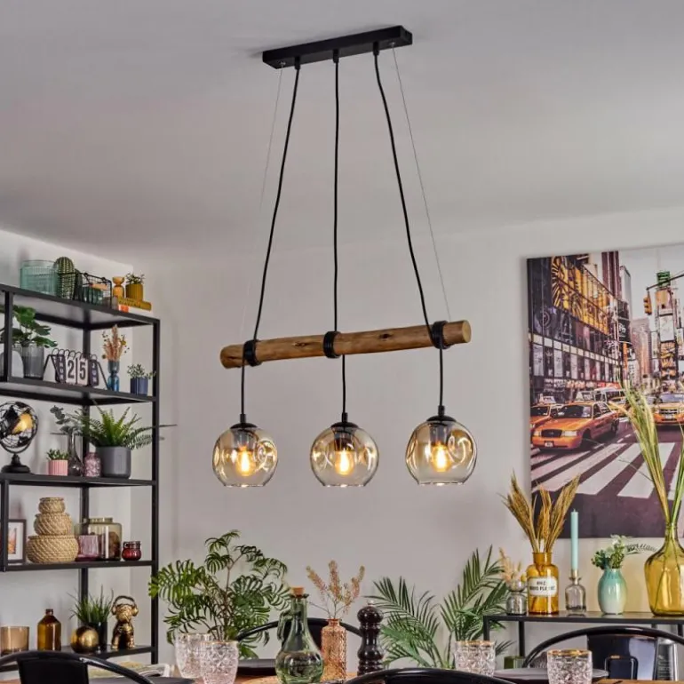 Ripoll Suspension, Boule lumineuse, Suspension Écru, Noir, 3 lumières