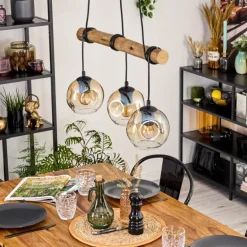 Ripoll Suspension, Boule lumineuse, Suspension Écru, Noir, 3 lumières