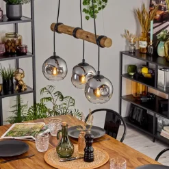 Ripoll Suspension, Boule lumineuse, Suspension Écru, Noir, 3 lumières