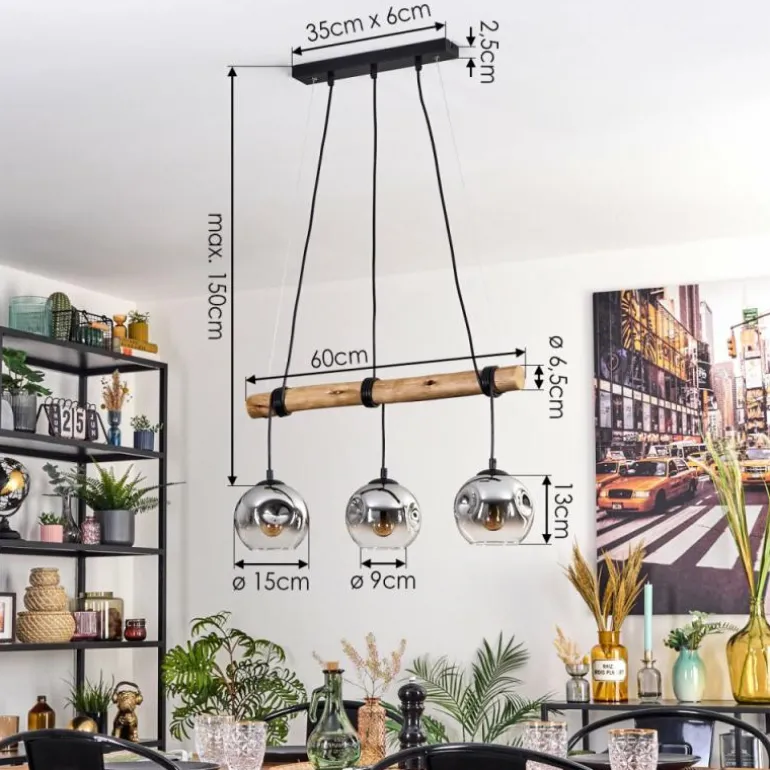 Ripoll Suspension, Boule lumineuse, Suspension Écru, Noir, 3 lumières