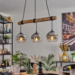 Ripoll Suspension, Boule lumineuse, Suspension Écru, Noir, 3 lumières