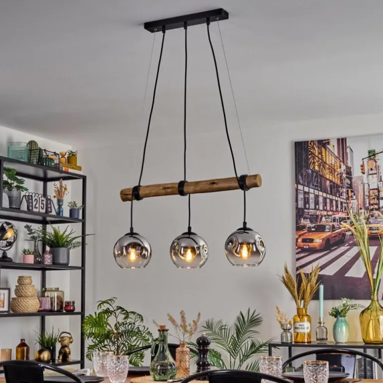 Ripoll Suspension, Boule lumineuse, Suspension Écru, Noir, 3 lumières