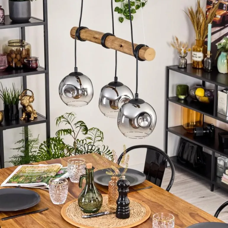 Ripoll Suspension, Boule lumineuse, Suspension Écru, Noir, 3 lumières