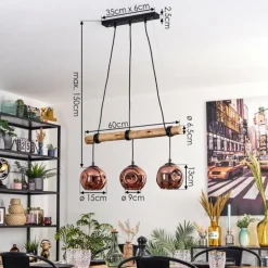 Ripoll Suspension, Boule lumineuse, Suspension Écru, Noir, 3 lumières