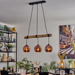 Ripoll Suspension, Boule lumineuse, Suspension Écru, Noir, 3 lumières