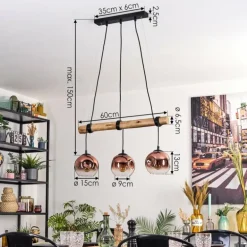 Ripoll Suspension, Boule lumineuse, Suspension Écru, Noir, 3 lumières