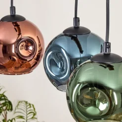 Ripoll Suspension, Boule lumineuse, Suspension Écru, Noir, 3 lumières