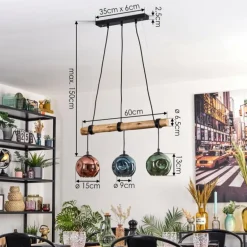 Ripoll Suspension, Boule lumineuse, Suspension Écru, Noir, 3 lumières