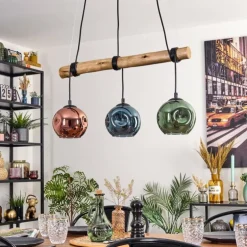 Ripoll Suspension, Boule lumineuse, Suspension Écru, Noir, 3 lumières