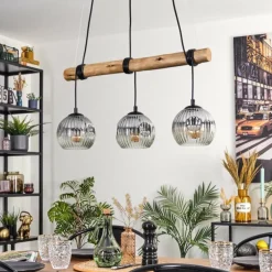 Ripoll Suspension, Boule lumineuse, Suspension Écru, Noir, 3 lumières