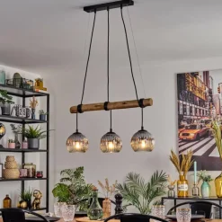 Ripoll Suspension, Boule lumineuse, Suspension Écru, Noir, 3 lumières