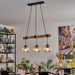 Ripoll Suspension, Boule lumineuse, Suspension Écru, Noir, 3 lumières