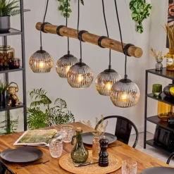 Ripoll Suspension, Boule lumineuse, Suspension Écru, Noir, 5 lumières