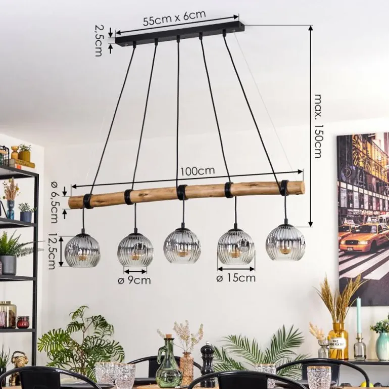 Ripoll Suspension, Boule lumineuse, Suspension Écru, Noir, 5 lumières