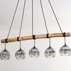 Ripoll Suspension, Boule lumineuse, Suspension Écru, Noir, 5 lumières