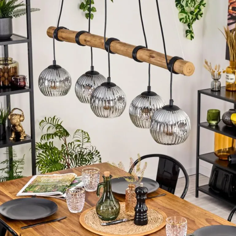 Ripoll Suspension, Boule lumineuse, Suspension Écru, Noir, 5 lumières