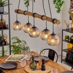 Ripoll Suspension, Boule lumineuse, Suspension Écru, Noir, 5 lumières