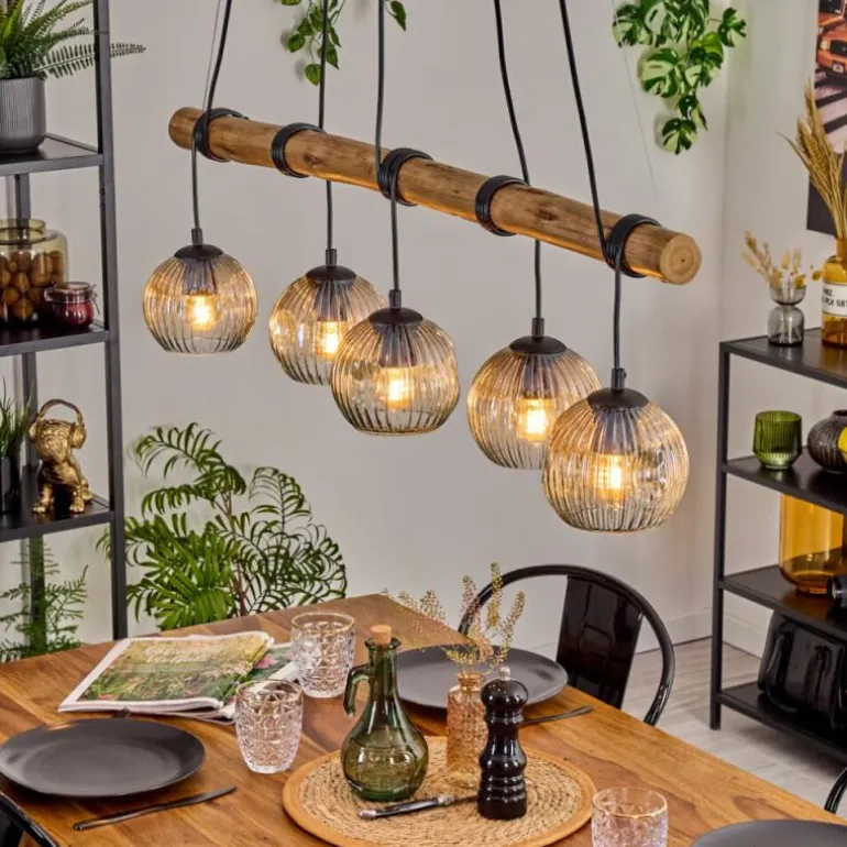 Ripoll Suspension, Boule lumineuse, Suspension Écru, Noir, 5 lumières