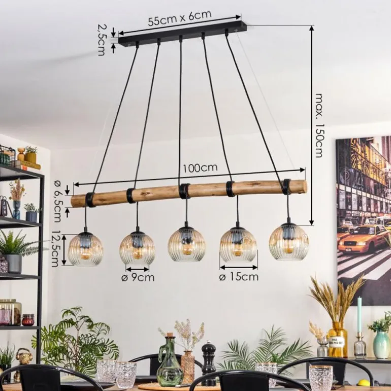 Ripoll Suspension, Boule lumineuse, Suspension Écru, Noir, 5 lumières