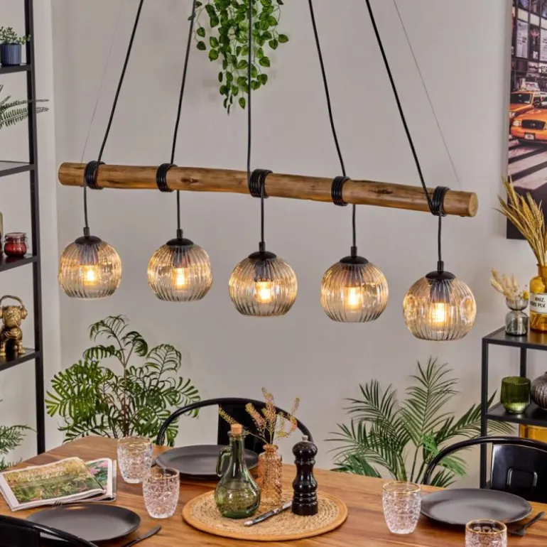 Ripoll Suspension, Boule lumineuse, Suspension Écru, Noir, 5 lumières