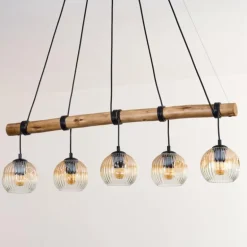 Ripoll Suspension, Boule lumineuse, Suspension Écru, Noir, 5 lumières