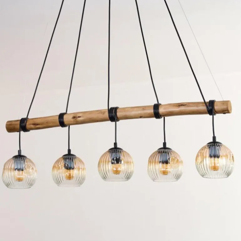 Ripoll Suspension, Boule lumineuse, Suspension Écru, Noir, 5 lumières