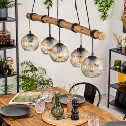 Ripoll Suspension, Boule lumineuse, Suspension Écru, Noir, 5 lumières