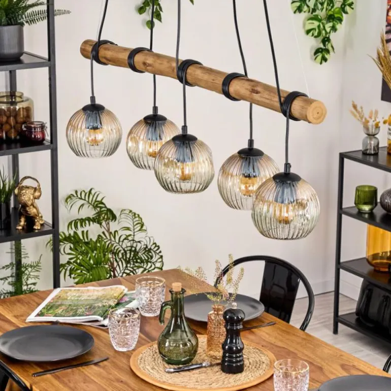 Ripoll Suspension, Boule lumineuse, Suspension Écru, Noir, 5 lumières