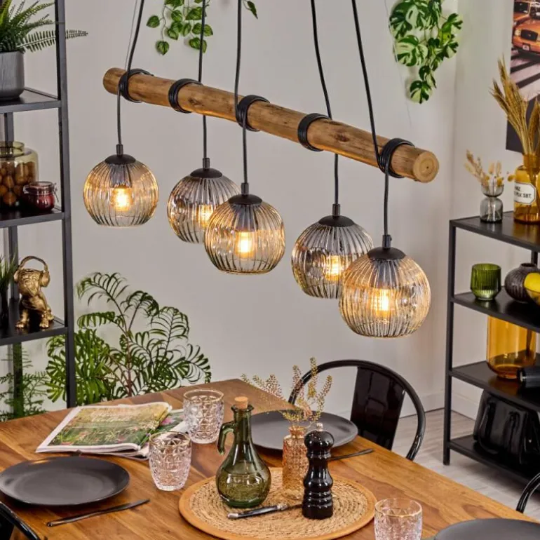 Ripoll Suspension, Boule lumineuse, Suspension Écru, Noir, 5 lumières