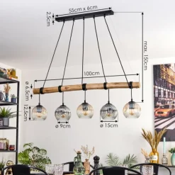 Ripoll Suspension, Boule lumineuse, Suspension Écru, Noir, 5 lumières