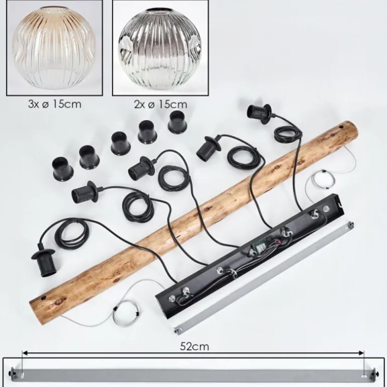 Ripoll Suspension, Boule lumineuse, Suspension Écru, Noir, 5 lumières