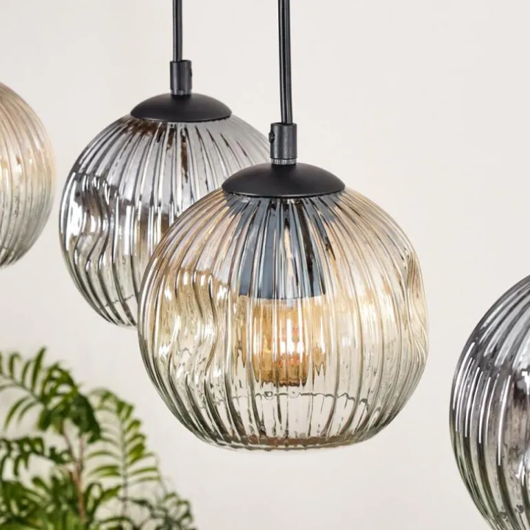 Ripoll Suspension, Boule lumineuse, Suspension Écru, Noir, 5 lumières