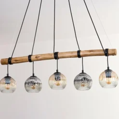 Ripoll Suspension, Boule lumineuse, Suspension Écru, Noir, 5 lumières