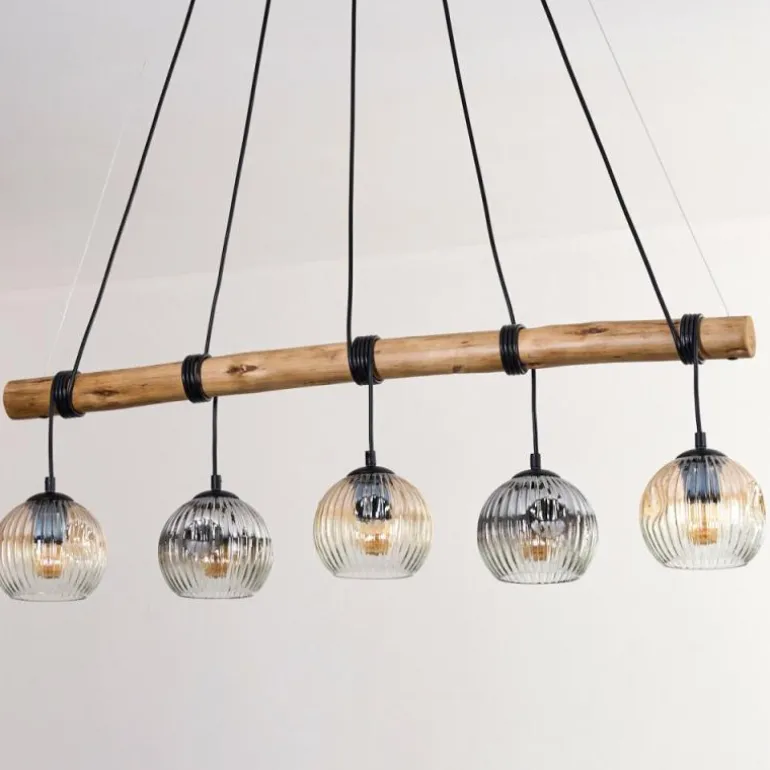 Ripoll Suspension, Boule lumineuse, Suspension Écru, Noir, 5 lumières