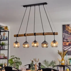 Ripoll Suspension, Boule lumineuse, Suspension Écru, Noir, 5 lumières