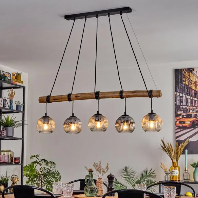 Ripoll Suspension, Boule lumineuse, Suspension Écru, Noir, 5 lumières